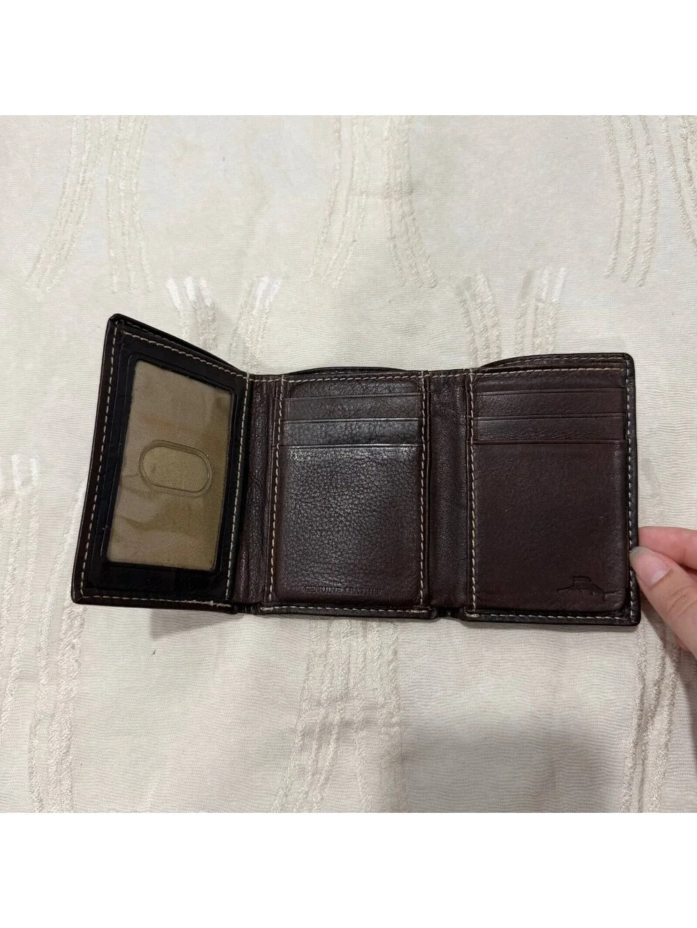 Tommy Bahama Brown Genuine Leather Trifold Wallet ID Window Card Holder Mens